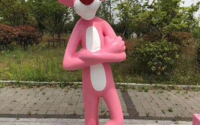 商场彩绘粉红豹卡通动物玻璃钢雕塑