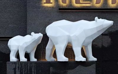 商场创意玻璃钢几何白色北极熊雕塑