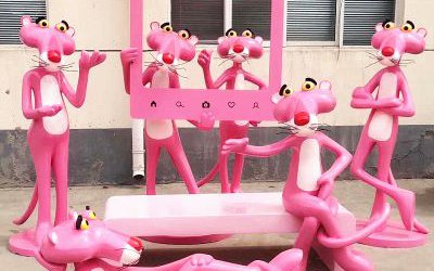 公园卡通创意粉红豹玻璃钢雕塑
