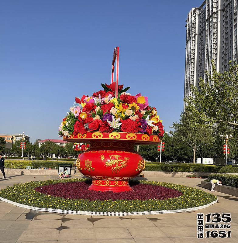 天安门广场门口玻璃钢彩绘大花篮雕塑 天安门广场门口玻璃钢彩绘大花篮雕塑