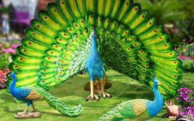 公园玻璃钢彩绘仿真动物孔雀雕塑