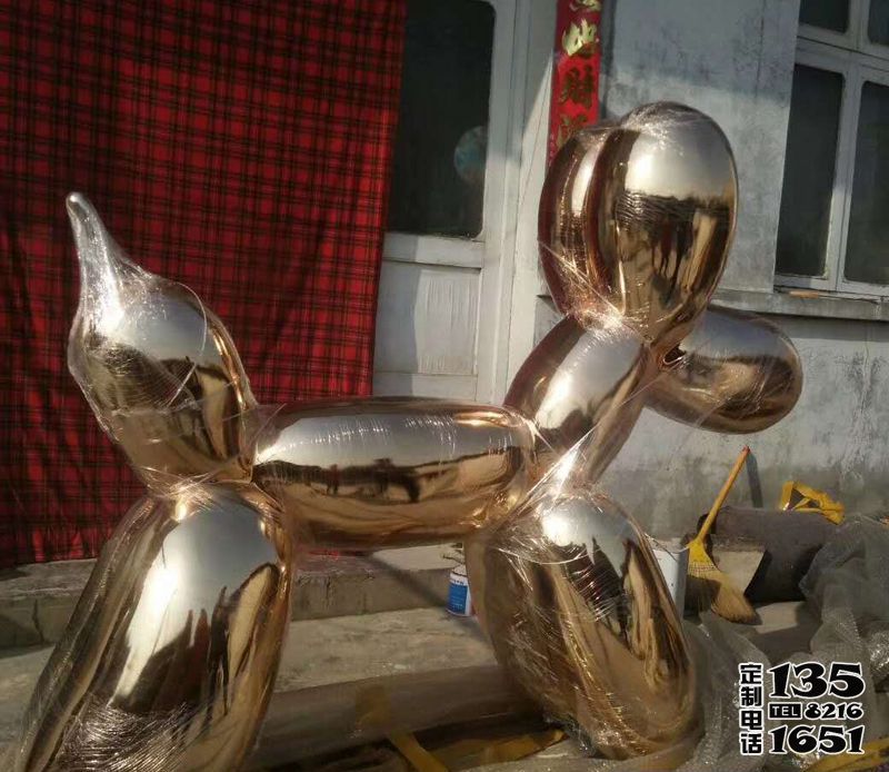 广场创意玻璃钢抽象金色气球狗雕塑