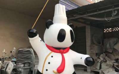 饭店玻璃钢仿真卡通熊猫厨师雕塑