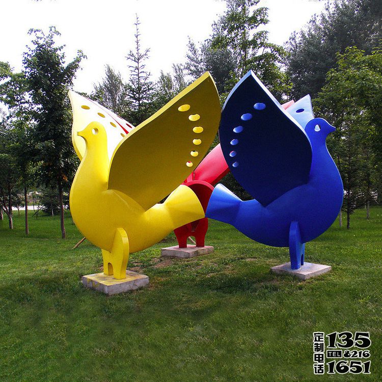 公园抽象仿真创意彩绘玻璃钢鸽子雕塑