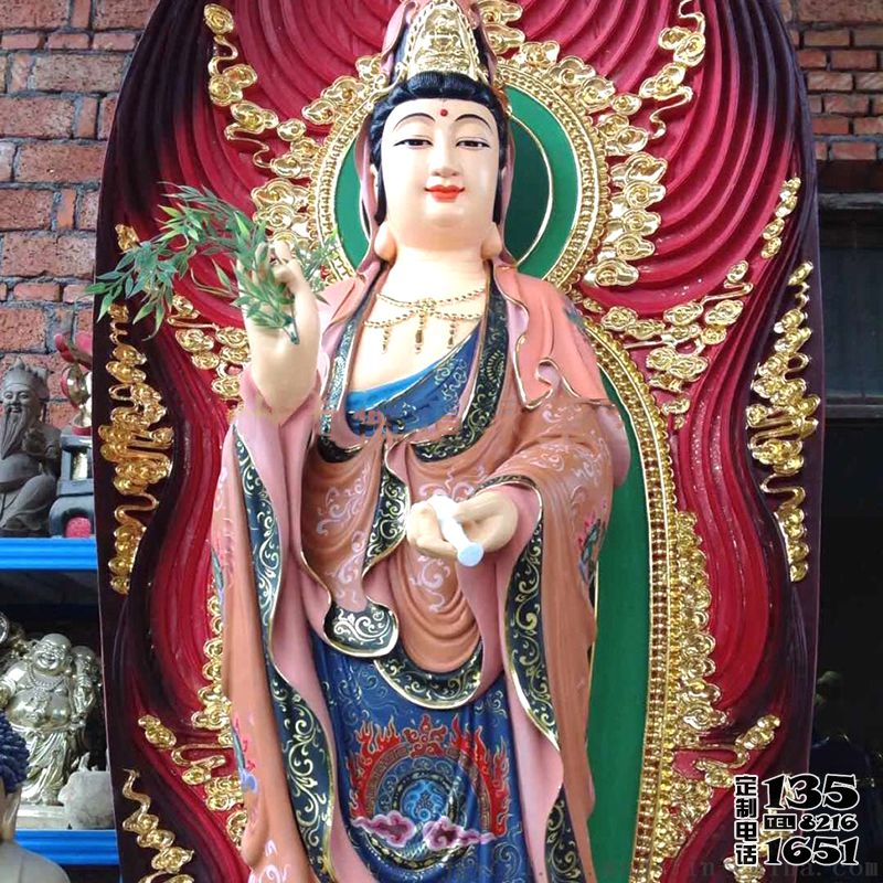 景区玻璃钢彩绘户外大型供奉神佛三圣雕塑