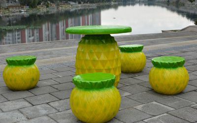 菠萝桌椅组合玻璃钢休闲座椅公园椅