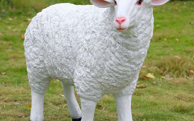 公园里草地上摆放玻璃钢仿真绵羊雕塑