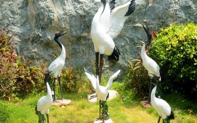 户外玻璃钢彩绘仿真丹顶鹤雕塑