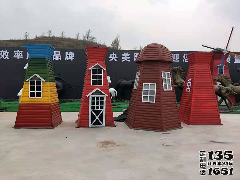 儿童游乐场彩三色玻璃钢风车雕塑 儿童游乐场彩三色玻璃钢风车雕塑
