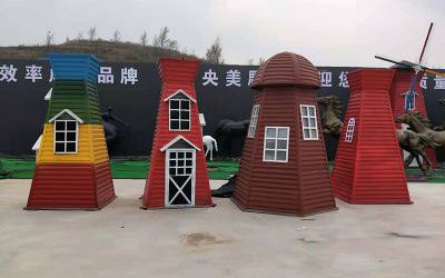 儿童游乐场彩三色玻璃钢风车雕塑