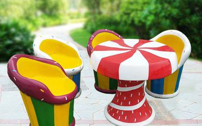 公园多个彩绘玻璃钢冰激凌座椅雕塑