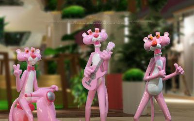 商场室内玻璃钢可爱卡通粉红豹摆件