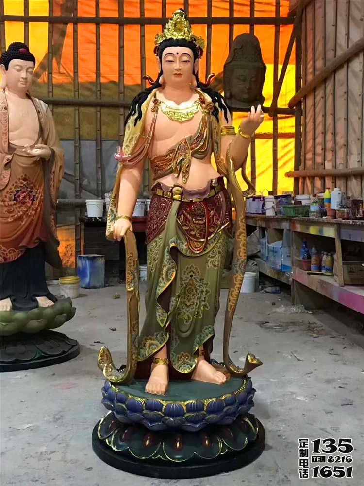 寺庙景区玻璃钢彩绘三圣雕塑