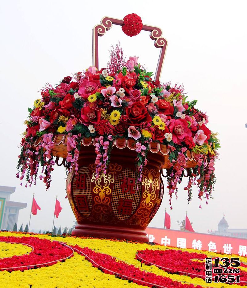 景区玻璃钢彩绘仿真花朵大花篮雕塑 景区玻璃钢彩绘仿真花朵大花篮雕塑
