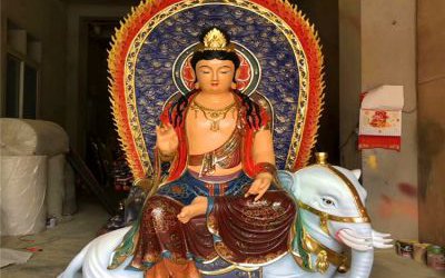 寺庙大型人物玻璃钢彩绘文殊普贤雕塑