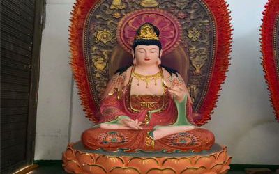 玻璃钢彩绘大型景观佛像三圣雕塑