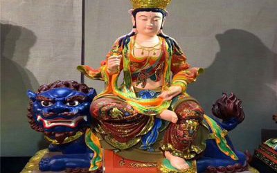 寺庙玻璃钢彩绘菩萨文殊普贤雕塑