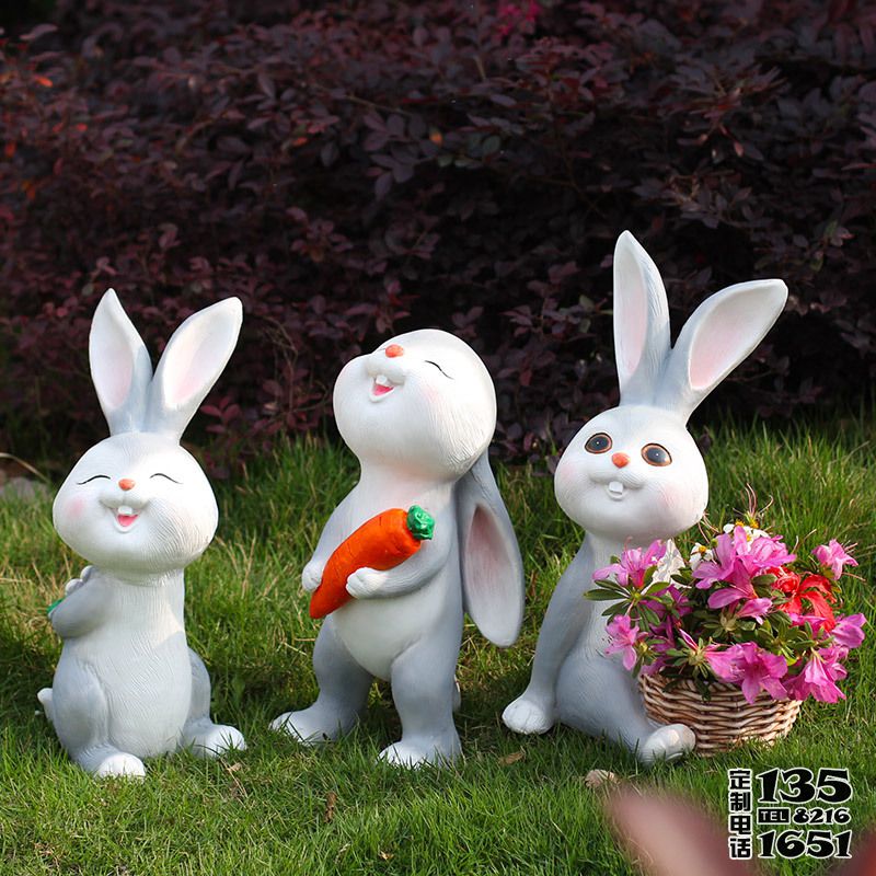 园林三只呆萌卡通玻璃钢兔子雕塑