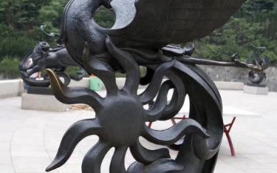 景区摆放玻璃钢抽象朱雀雕塑