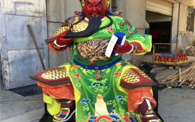 寺庙大型景观玻璃钢彩绘关公雕塑