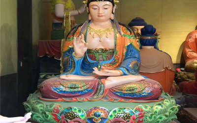 景区玻璃钢彩绘佛像三圣雕塑