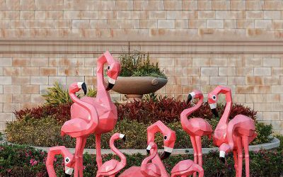 别墅几何玻璃钢彩绘火烈鸟雕塑