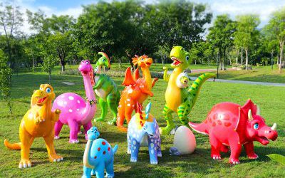 景区户外玻璃钢彩绘卡通恐龙雕塑