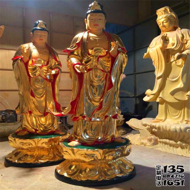 玻璃钢彩绘漆金大型景观供奉三圣雕塑 玻璃钢彩绘漆金大型景观供奉三圣雕塑