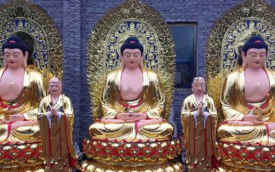 玻璃钢彩绘景区户外大型景观三圣雕塑