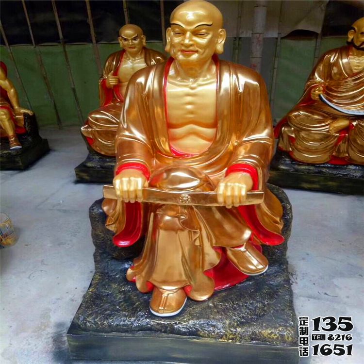 玻璃钢彩绘寺庙景区十八罗汉雕塑