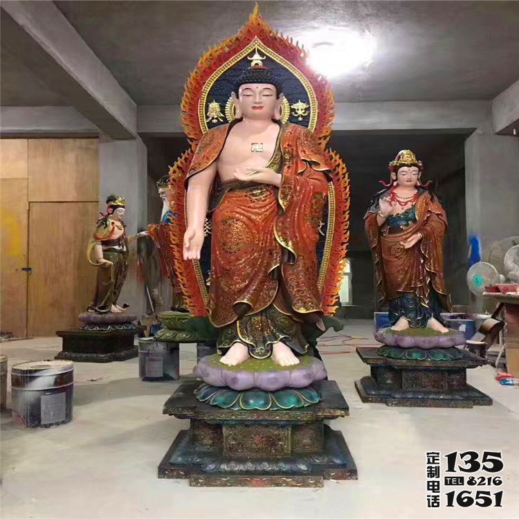 寺庙供奉神佛玻璃钢三圣雕塑 寺庙供奉神佛玻璃钢三圣雕塑