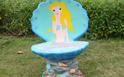 卡通美人鱼贝壳蓝太阳能发光玻璃钢休闲户外座椅雕塑