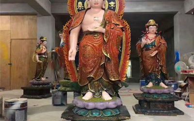 寺庙供奉神佛玻璃钢三圣雕塑