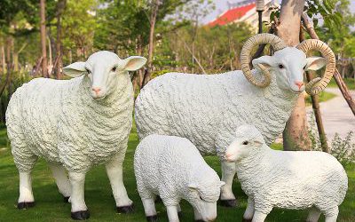 动物园玻璃钢仿真动物绵羊雕塑