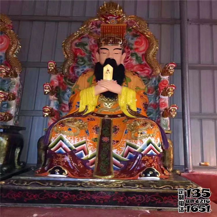 大型玻璃钢彩绘寺庙供奉神佛东岳大帝雕塑