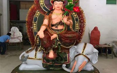 玻璃钢彩绘大型寺庙佛像文殊普贤雕塑