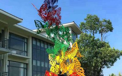 城市街道卡通玻璃钢剪纸蝴蝶雕塑