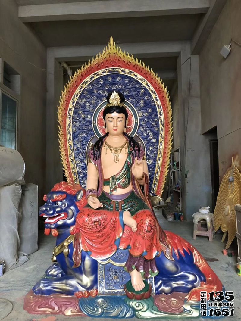 玻璃钢彩绘寺庙大型人物景观文殊普贤雕塑 玻璃钢彩绘寺庙大型人物景观文殊普贤雕塑