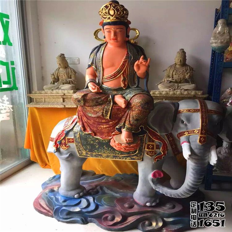 庙宇玻璃钢彩绘坐着大像上文殊普贤雕塑 庙宇玻璃钢彩绘坐着大像上文殊普贤雕塑