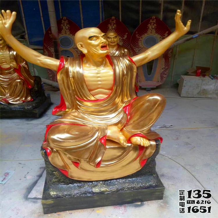 玻璃钢彩绘漆金寺庙十八罗汉雕塑 玻璃钢彩绘漆金寺庙十八罗汉雕塑