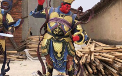 寺庙玻璃钢彩绘广目天王雕塑