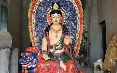 玻璃钢彩绘寺庙大型人物景观文殊普贤雕塑