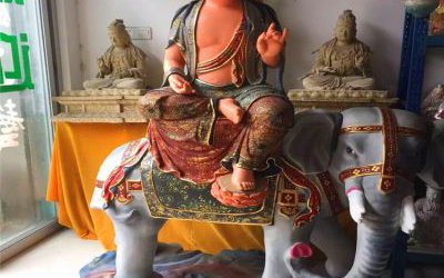 庙宇玻璃钢彩绘坐着大像上文殊普贤雕塑