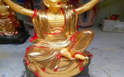 玻璃钢彩绘漆金寺庙十八罗汉雕塑