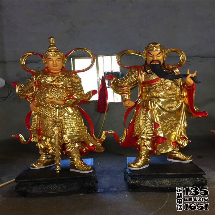 玻璃钢彩绘漆金寺庙庭院关公雕塑