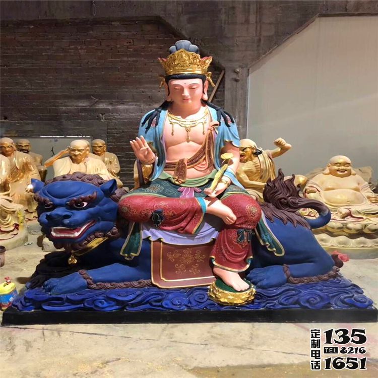 玻璃钢彩绘寺庙供奉菩萨文殊普贤雕塑 玻璃钢彩绘寺庙供奉菩萨文殊普贤雕塑