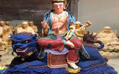 玻璃钢彩绘寺庙供奉菩萨文殊普贤雕塑