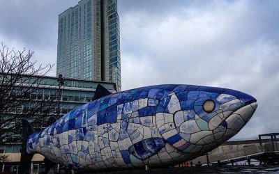 户外广场大型仿真动物玻璃钢彩绘鱼雕塑