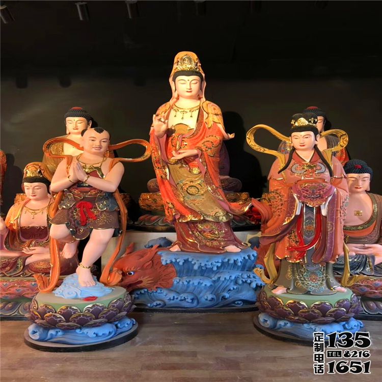 景区寺庙玻璃钢彩绘观音雕塑 景区寺庙玻璃钢彩绘观音雕塑
