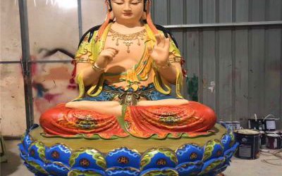 景区玻璃钢彩绘寺庙供奉神佛三圣雕塑